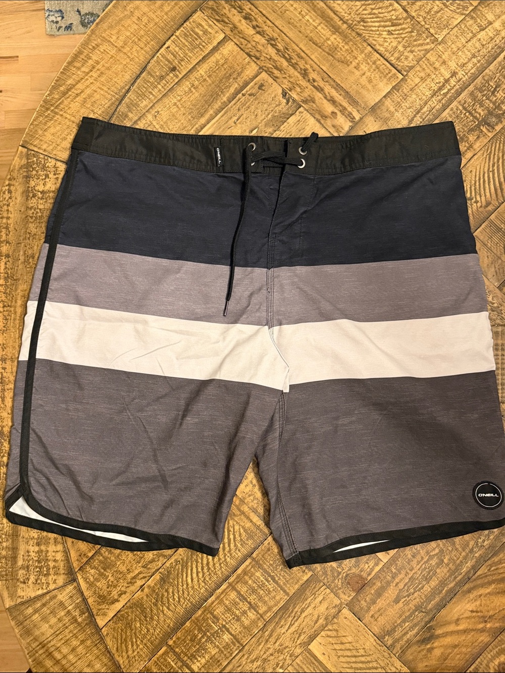 O'Neill Men's Navy, Gray & White Striped Swim Shorts